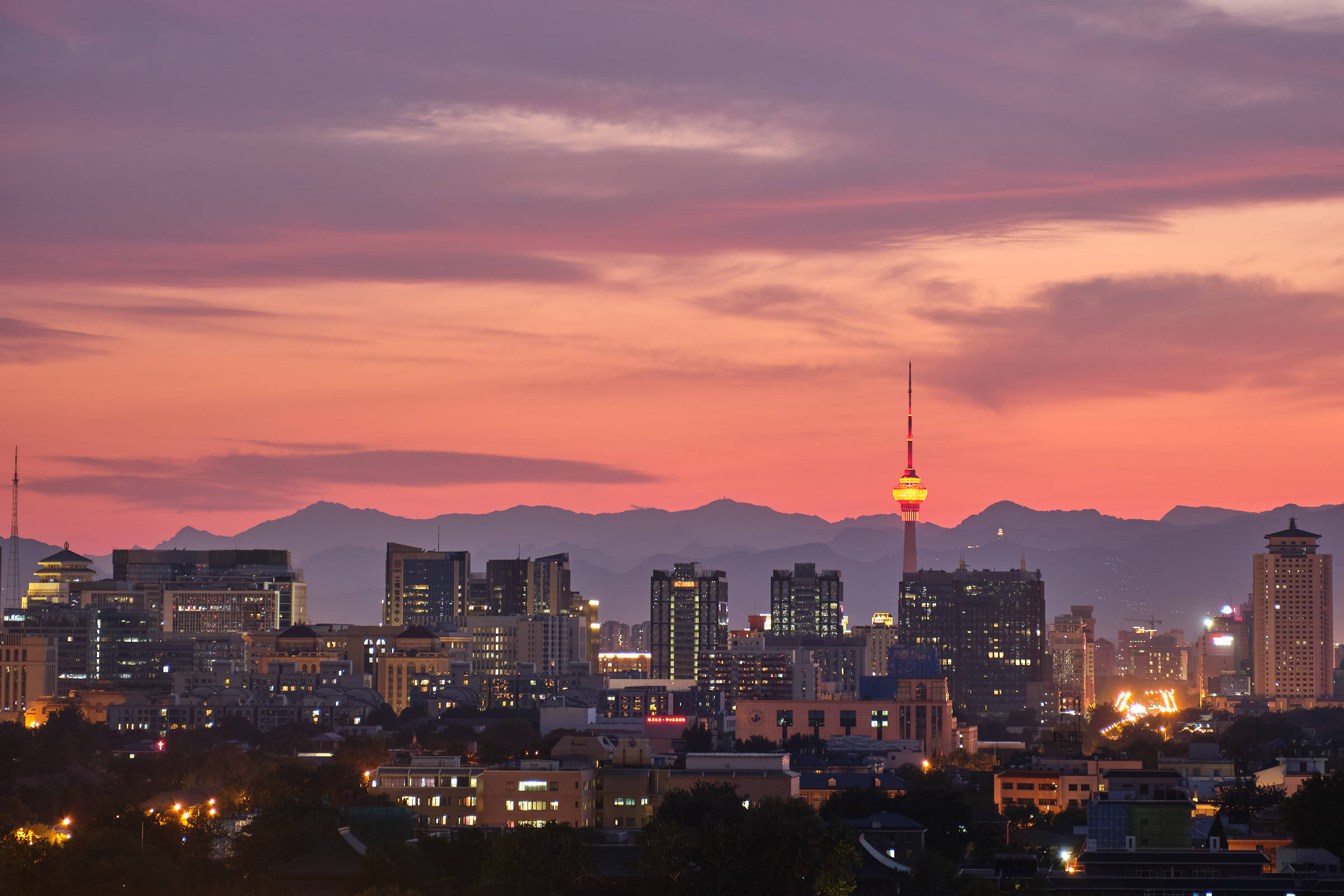 Beijing mountain skyline sunset