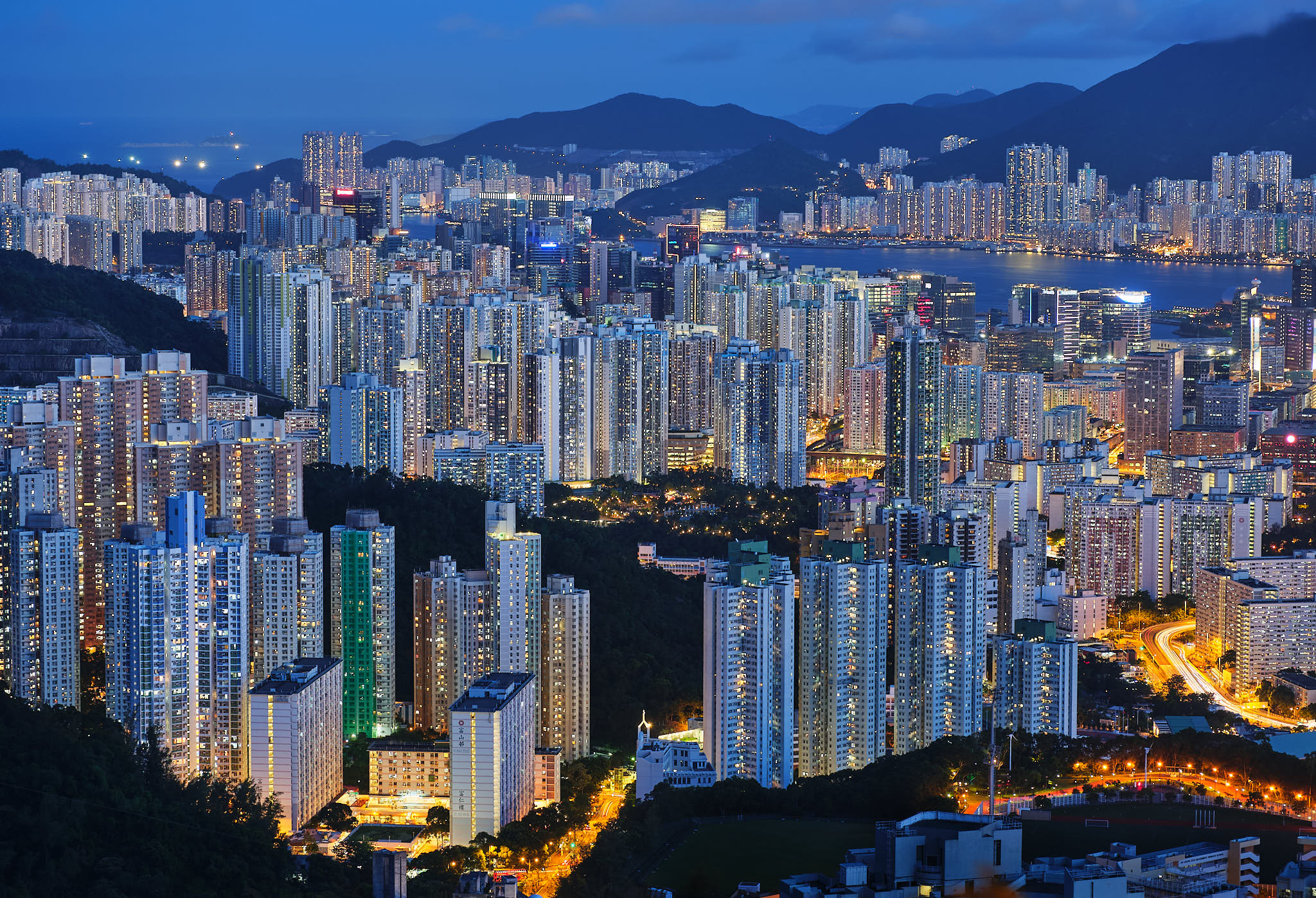 Hong Kong Kowloon Apartments at blue hour