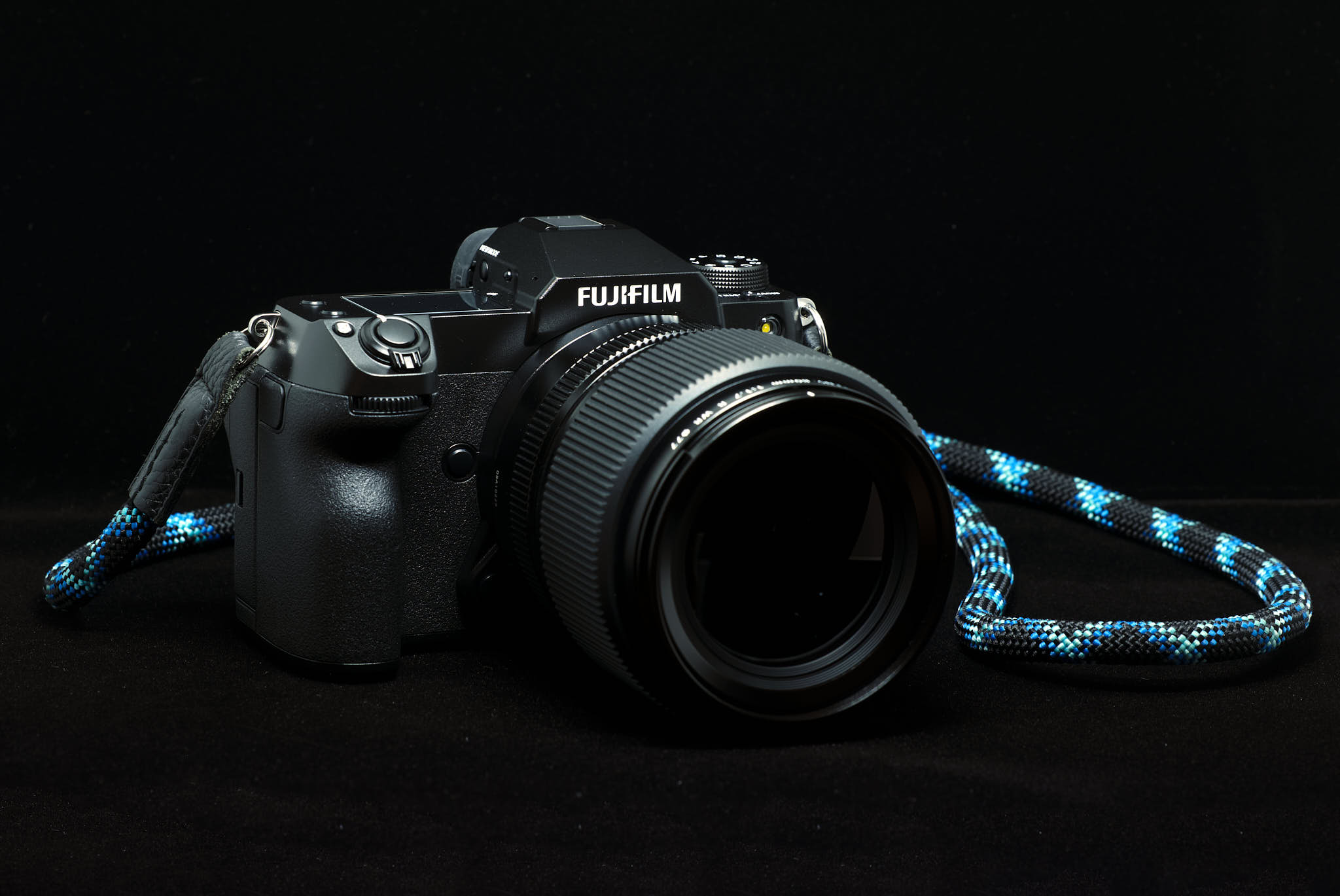 Front quarter view of Fujifilm GFX100S and GF80MM