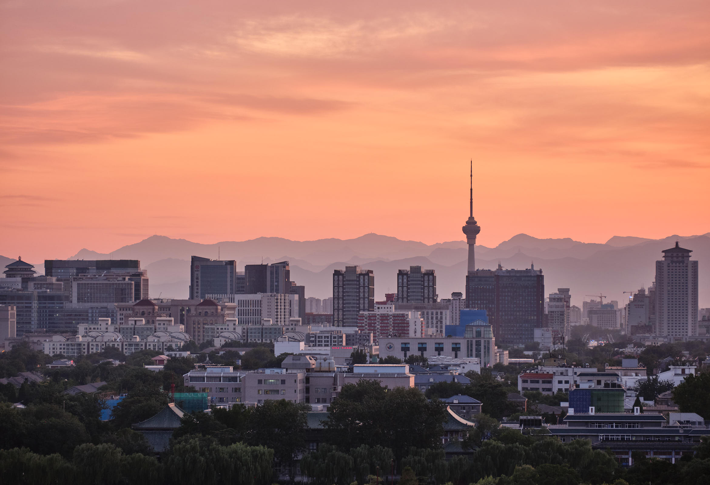 Beijing skyline sunset