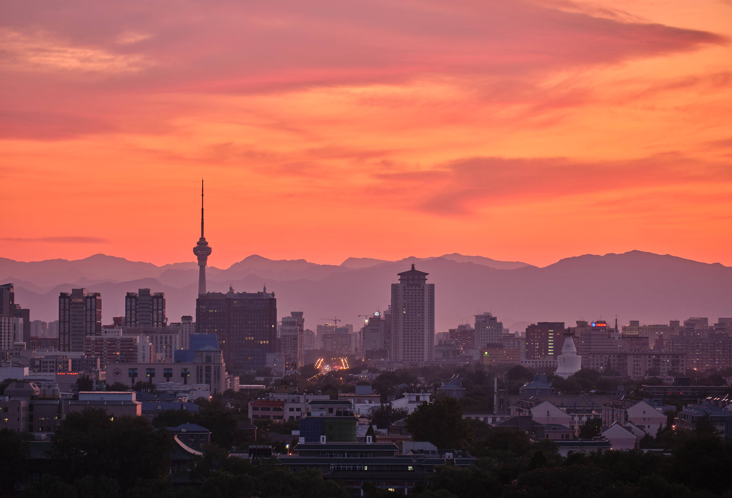 Beijing mountain skyline sunset