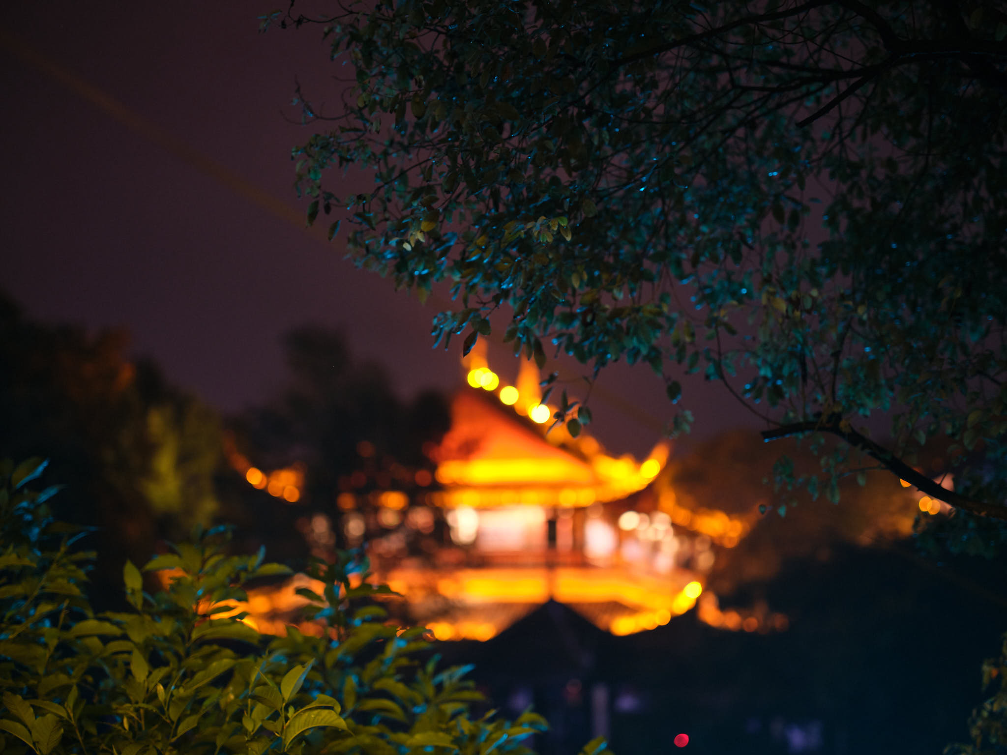 Chinese temple in bokeh