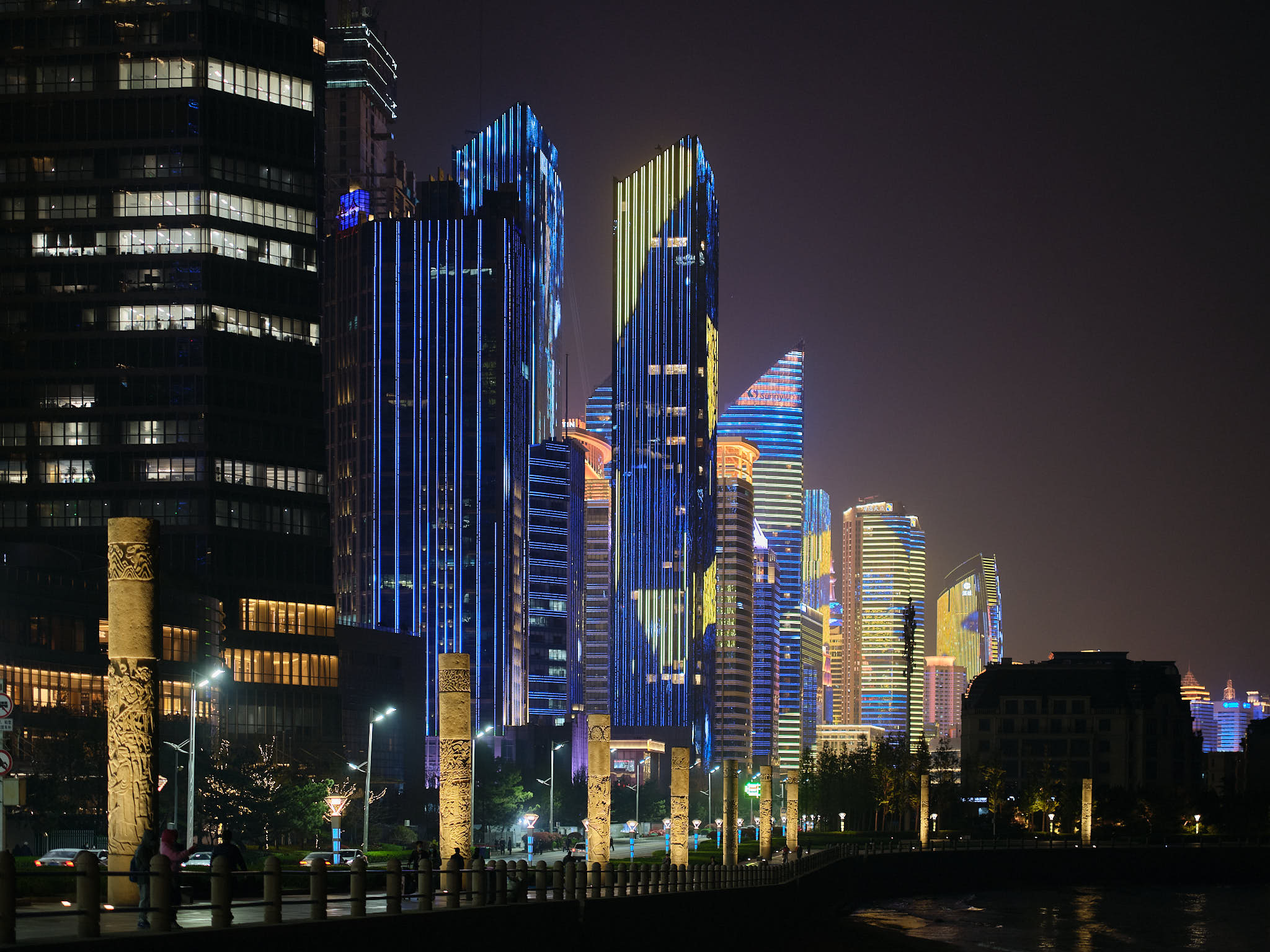 Qingdao buildings light up at night