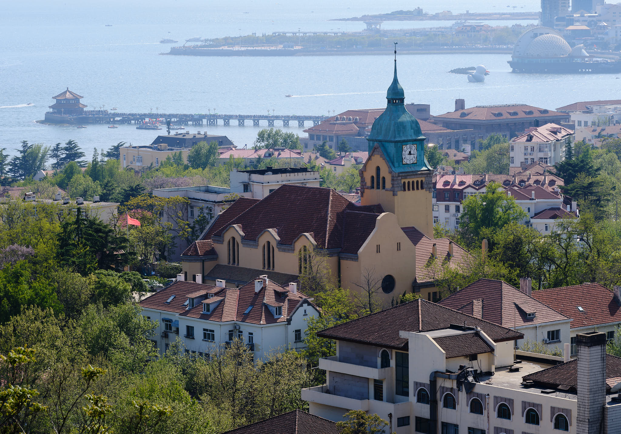 View of Christ Church in Qingdao from Signal Hill