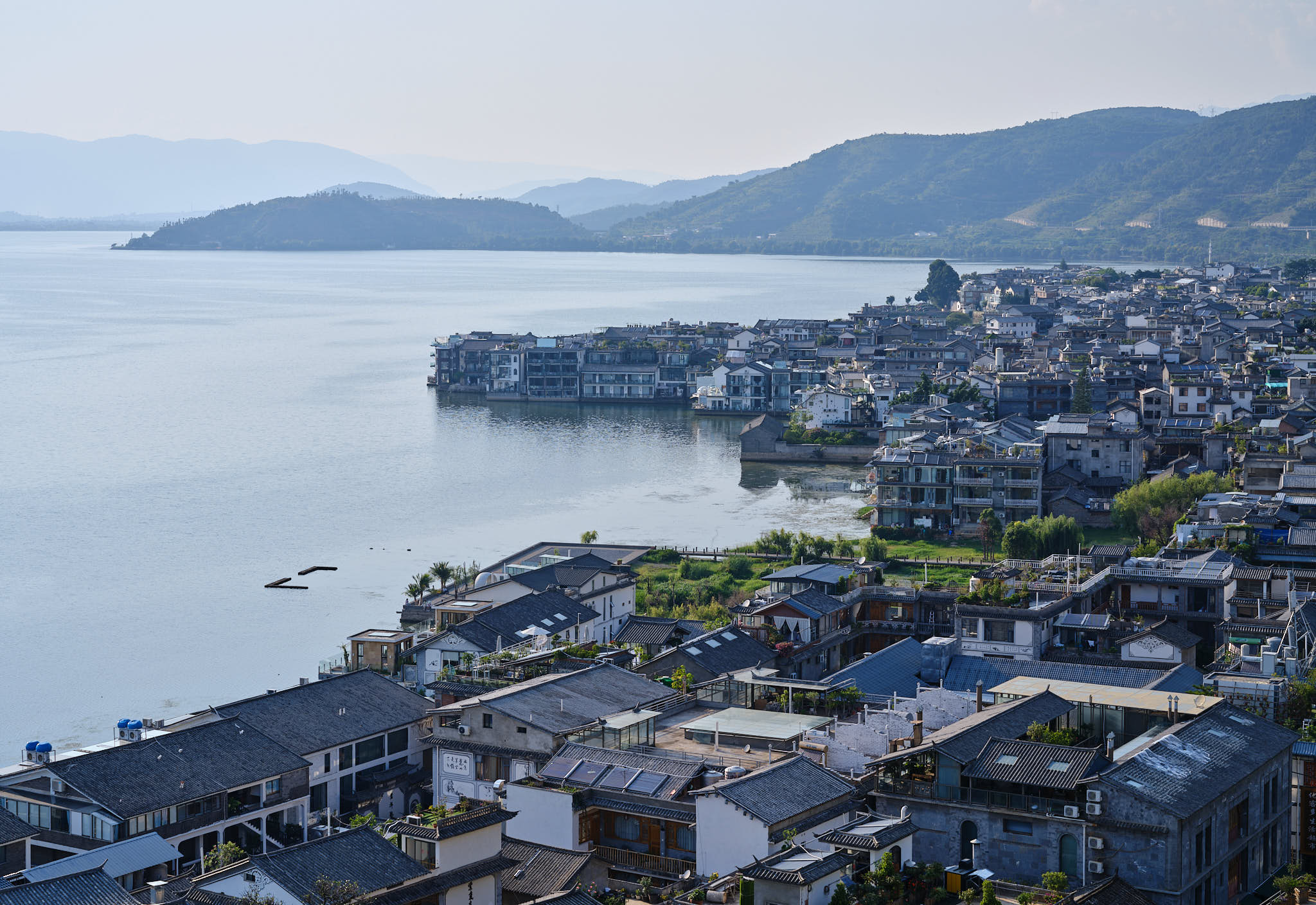 View of Shuanglang from above during sunset