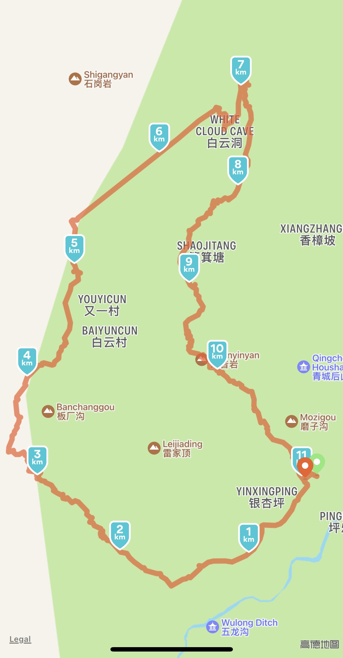 Hiking map of Qingcheng Mountain