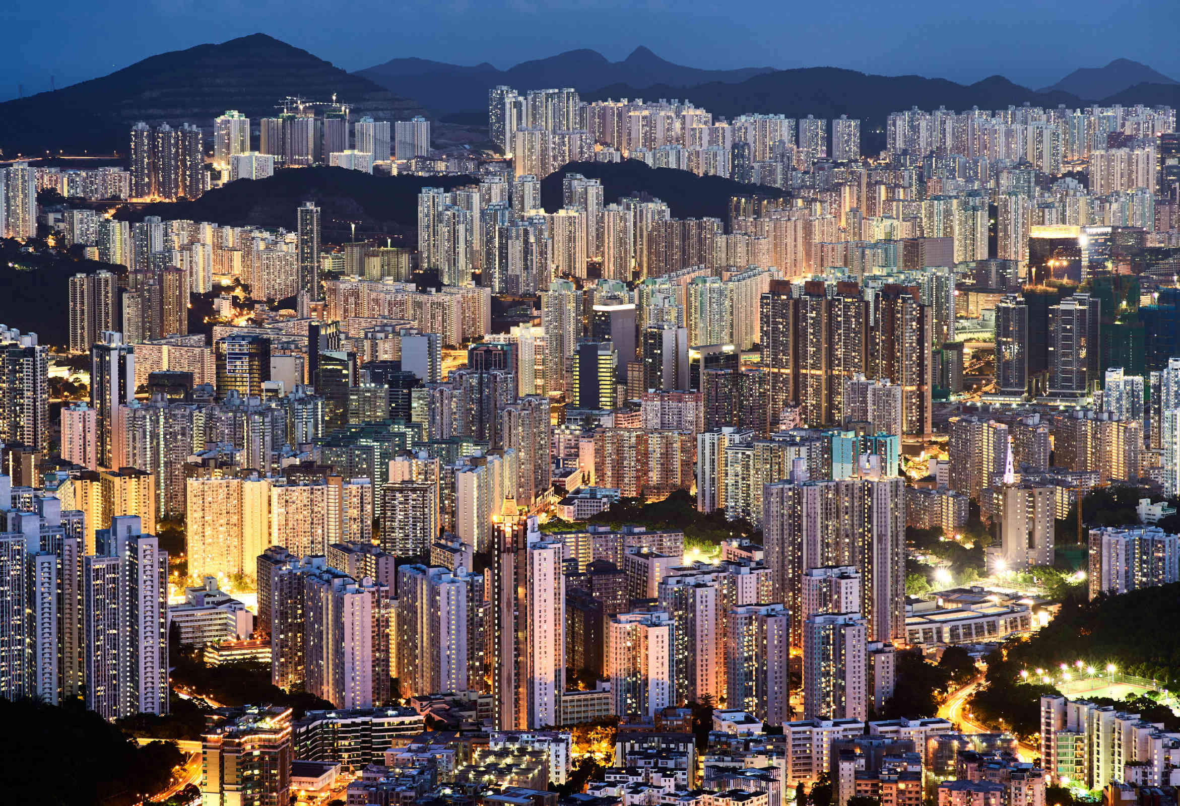 Hong Kong blue hour view of suburb